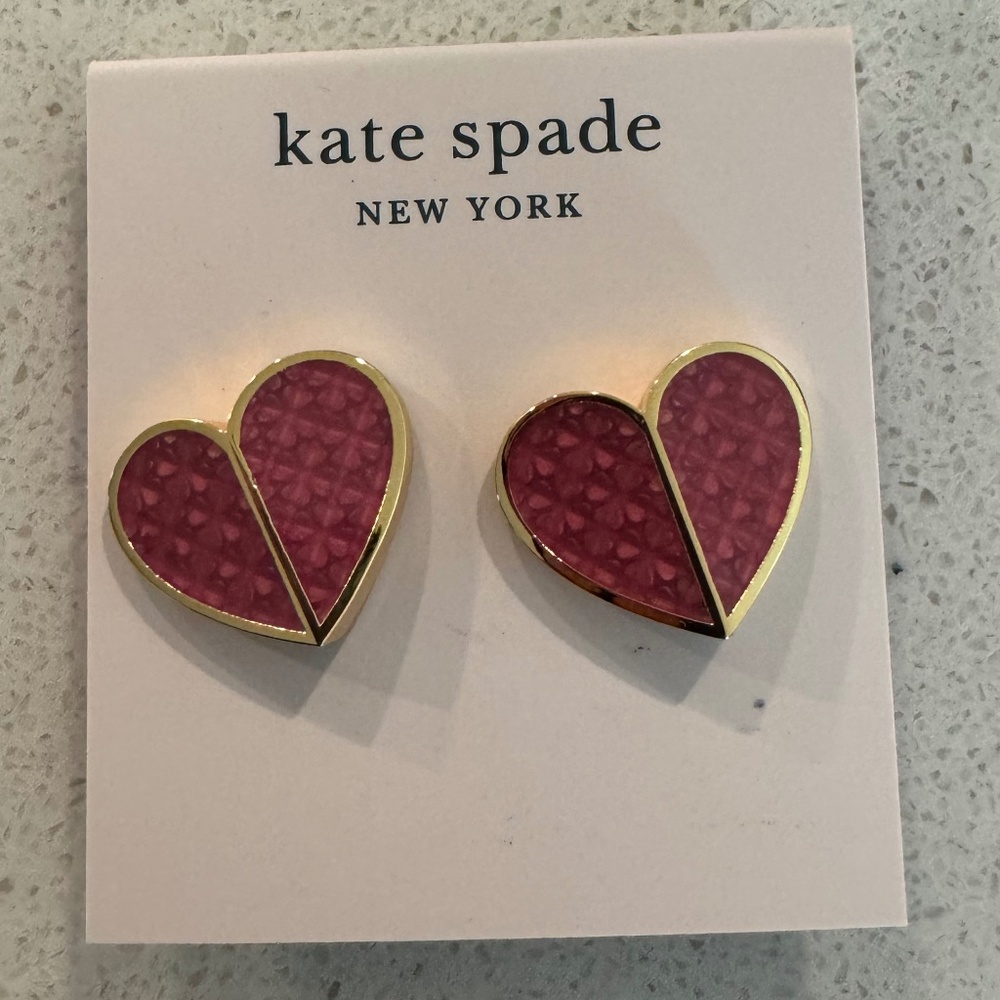 NWT KATE SPADE Heritage Spade Textured Heart Statement Earrings PINK M334